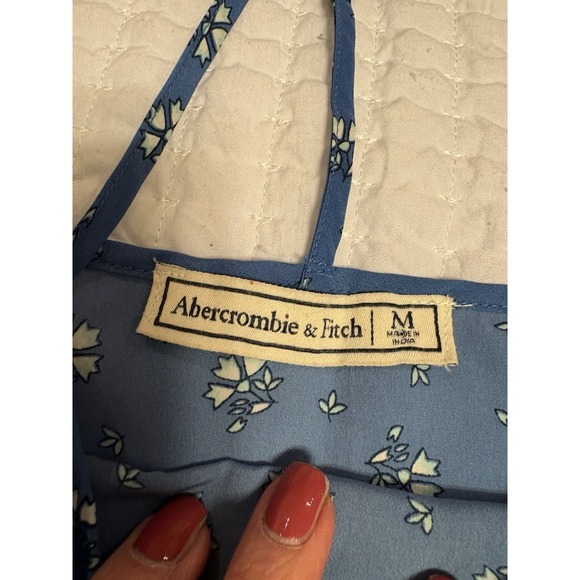Abercrombie And Fitch Women's Strappy Peplum Top, M, Blue And White Floral - Picture 2 of 8